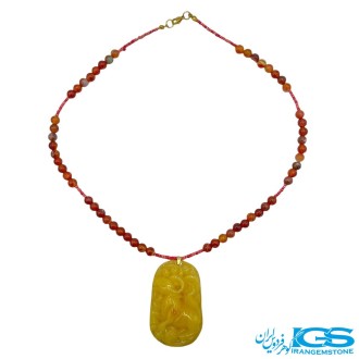 گردنبند سنگ کهربا و عقیق کارنلین  نماد قوچ فروردین– جذب انرژی و ثروت