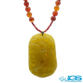 گردنبند سنگ کهربا و عقیق کارنلین  نماد قوچ فروردین– جذب انرژی و ثروت