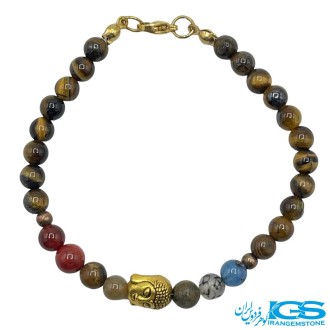 دستبند هفت چاکرا با نماد بودا طلایی و سنگ چشم ببر - سنگ شانس