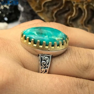 انگشتر نقره رکاب ماشینی ترک فیروزه نیشابور TURQUOISE