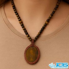 گردنبند سنگ چشم ببر مکرومه بافی