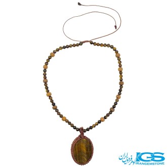 گردنبند سنگ چشم ببر مکرومه بافی