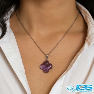 گردنبند سنگ آمیتیست طرح شبدر بدون زنجیر