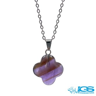 گردنبند سنگ آمیتیست طرح شبدر بدون زنجیر