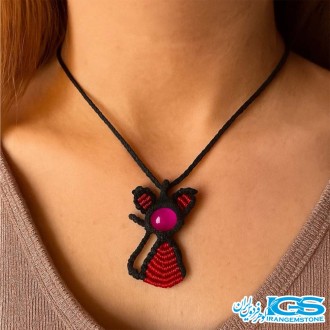 گردنبند یاقوت سرخ  استار مکرومه بافی طرح گربه
