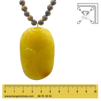 گردنبند سنگ کهربا و چشم ببر نماد بودا ثروت| جذب انرژی و ثروت