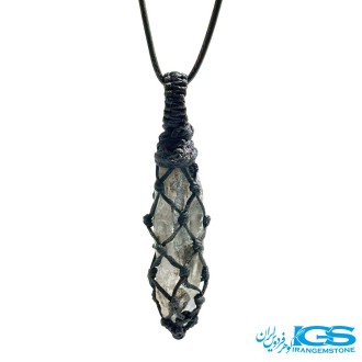 گردنبند سنگ کریستال کوارتز راف مکرومه بافی