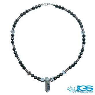 گردنبند سنگ کریستال کوارتز کروم و سنگ اونیکس و حدید