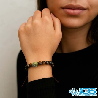 دستبند سنگ چشم ببر مکرومه بافی