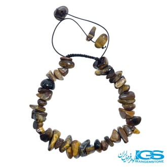 دستبند چیپسی خورده راف چشم ببر اصل سنگ قهوه‌ای طلایی