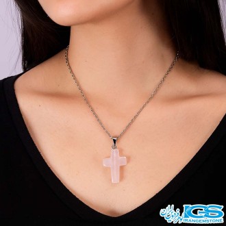 گردنبند رزکوارتز  طرح صلیب بدون زنجیر