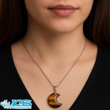 گردنبند سنگ چشم ببر طرح ماه (بدون زنجیر)
