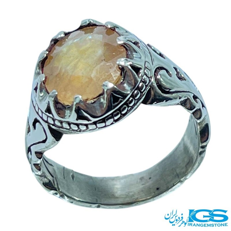 انگشتر نقره یاقوت زرد برمه رکاب دست‌ساز با نقره 925