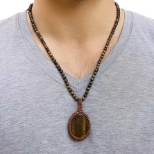 گردنبند سنگ چشم ببر مکرومه بافی