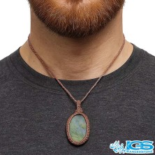 گردنبند سنگ عقیق خزه‌ای طبیعی مکرومه بافی | آرامش، رشد و انرژی مثبت