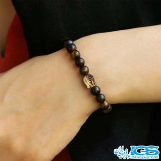 دستبند سنگ چشم ببر مکرومه بافی بودا دار