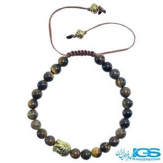 دستبند سنگ چشم ببر مکرومه بافی بودا دار