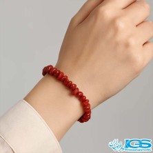دستبند سنگ مرجان قرمز  راف چیپسی مکرومه بافی