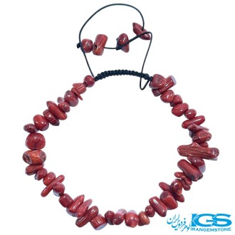 دستبند سنگ مرجان قرمز  راف چیپسی مکرومه بافی