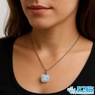 گردنبند آکوامارین  راف بدون زنجیر