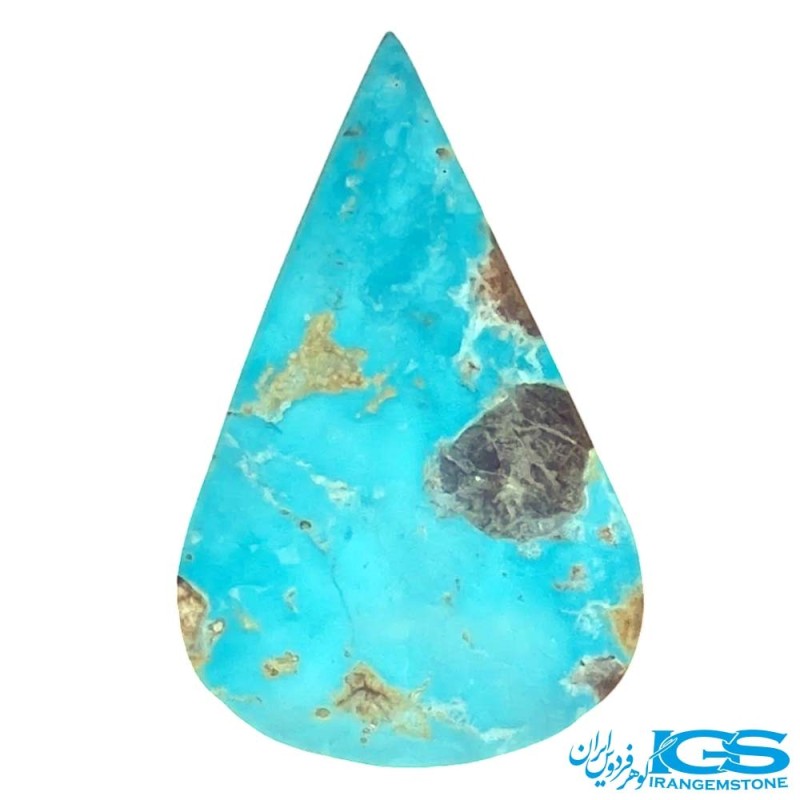 نگین فیروزه نیشابور اصل تراش اشکی روی پس‌زمینه سفید