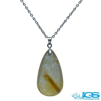 گردنبند سنگ روتایل طلایی قطره‌ای با زنجیر استیل ضد حساسیت