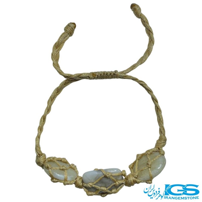 دستبند یشم زرد تراش مکرومه بافی