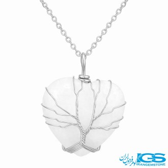 گردنبند سنگ  قلب کریستال کوارتز طرح درخت زندگی بدون زنجیر