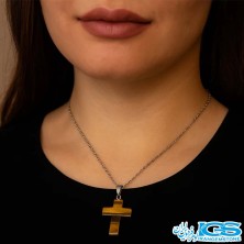 گردنبند سنگ چشم ببر طرح صلیب (بدون زنجیر)