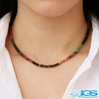 گردنبند تورمالین سبز و صورتی جواهری بدون زنجیر