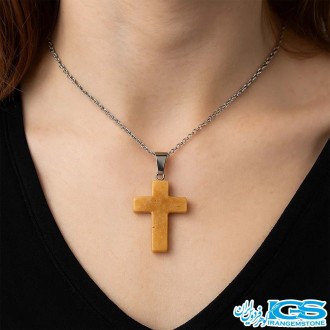گردنبند یشم زرد جید طرح صلیب بدون زنجیر