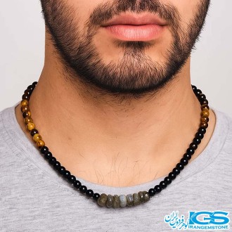 گردنبند لابرادوریت و سنگ چشم ببر و سنگ اونیکس