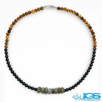 گردنبند لابرادوریت و سنگ چشم ببر و سنگ اونیکس