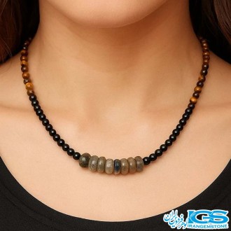 گردنبند لابرادوریت و سنگ چشم ببر و سنگ اونیکس