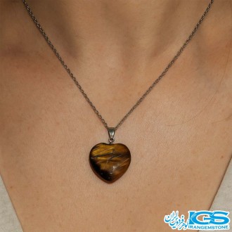 گردنبند سنگ چشم ببر قلب (بدون زنجیر) – نماد قدرت و تمرکز