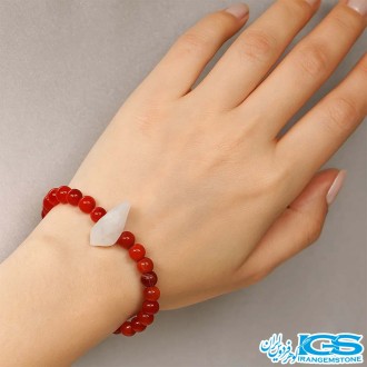 دستبند سنگ کارنلین و سنگ آکوامارین کشی