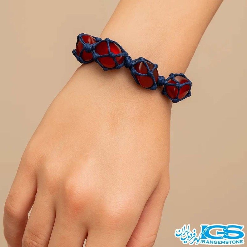 دستبند کارنلین مکرومه بافی