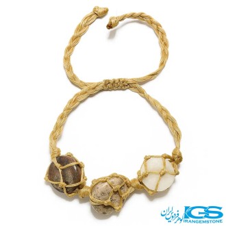 دستبند 3سنگی  عقیق و جاسپر و گارنت مکرومه بافی