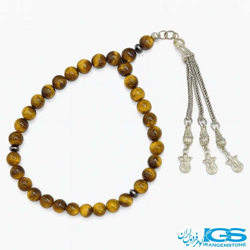 تسبیح 33 تایی سنگ چشم ببر اروگوعه اصل | زیبا، انرژی‌بخش و معنوی