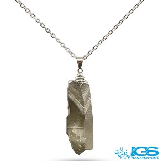 گردنبند سنگ کریستال کوارتز راف برزیل رنگ کروم بدون زنجیر