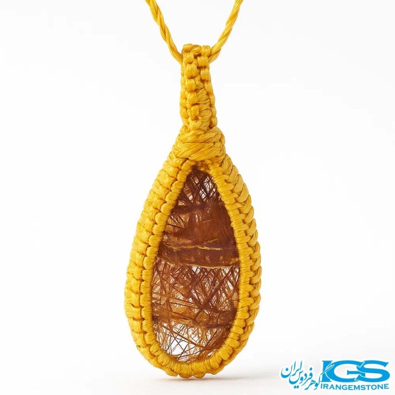 گردنبند سنگ روتایل طلایی مکرومه بافی | جذابیت و انرژی مثبت