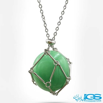 گردنبند سنگ آونتورین سبز با زنجیر استیل