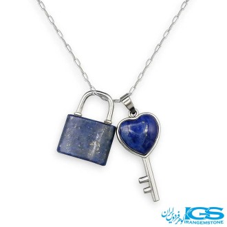 گردنبند لاجورد قفل کلید اصل با زنجیر | سنگی آرامش‌بخش