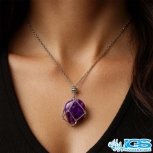 گردنبند سنگ راف قفسی آمیتیست با زنجیر