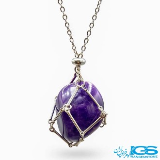 گردنبند سنگ راف قفسی آمیتیست با زنجیر