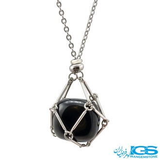 گردنبند سنگ اونیکس عقیق سیاه قفسی با زنجیر
