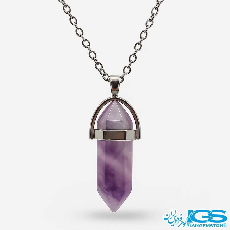 گردنبند سنگ منشور آمیتیست (بدون زنجیر)