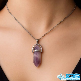 گردنبند سنگ منشور آمیتیست (بدون زنجیر)