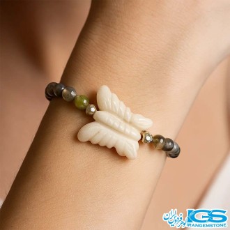 دستبند عقیق شجر و سنگ عقیق سفید پروانه