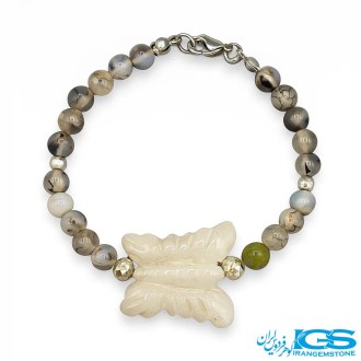 دستبند عقیق شجر و سنگ عقیق سفید پروانه